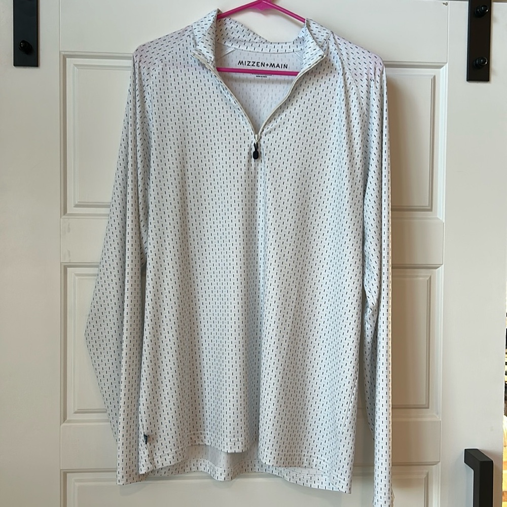 Mizzen + Main ProFlex Quarter Zip  white/blue. Large